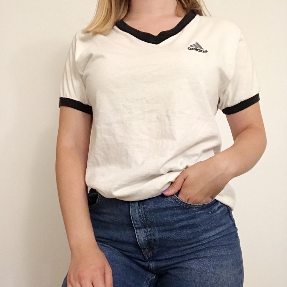Vintage Adidas V-Neck Ringer Tee